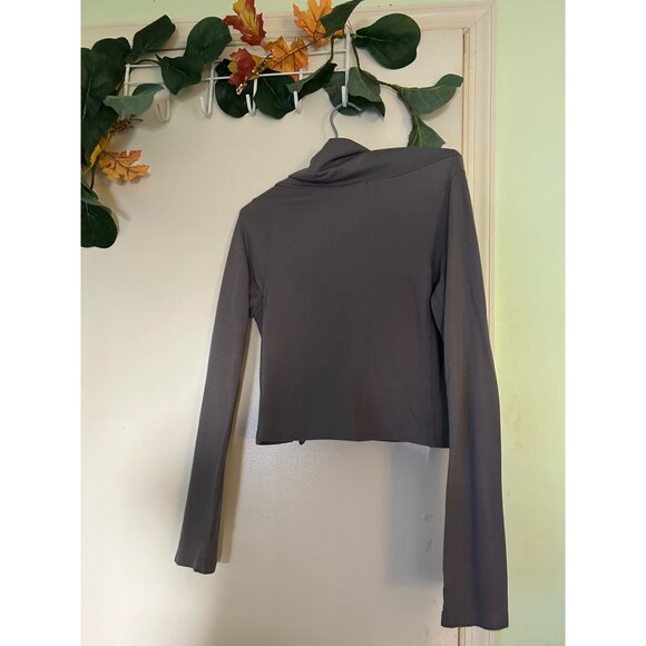 Made Gray Asymmetrical Zip Front Drape Neck Long Sleeve Top Women’s Size XS - Picture 11 of 13